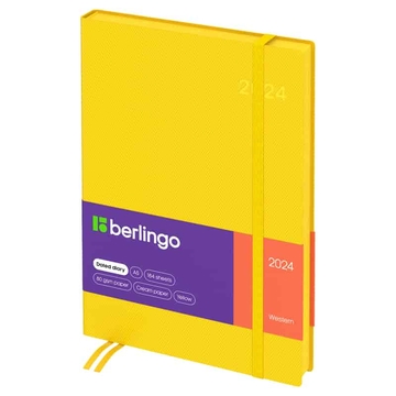 Ежедневник датированный 2024г ф.A5 кожзам "Western" желтый с резинкой (Berlingo)