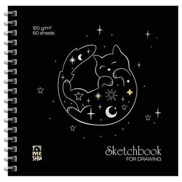 Блокнот для эскизов и зарисовок 60л 150*150мм на пружине 120г/м2 Black cat (Meshu) 
