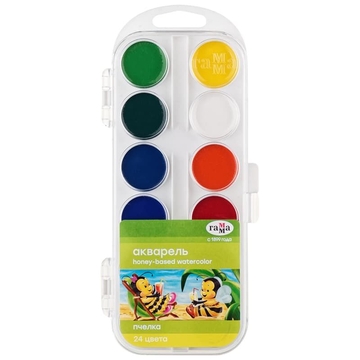 Краски 24 цвета акварель медовая "Пчелка" пластиковая коробка (Гамма)