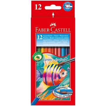 Карандаши 12 цветов акварельные + кисть (Faber-Castell)