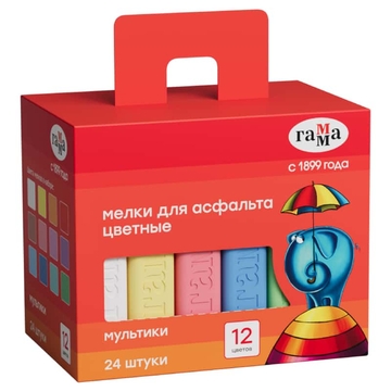 Мел для асфальта 12 цветов 24шт Мультики (Гамма)