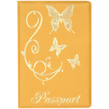 Обложка для паспорта "Бабочки" золотой кожзам (OfficeSpace)