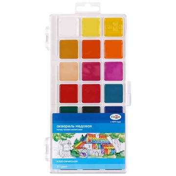 Краски 21 цвет акварель медовая "Классическая" пластиковая коробка (Гамма)
