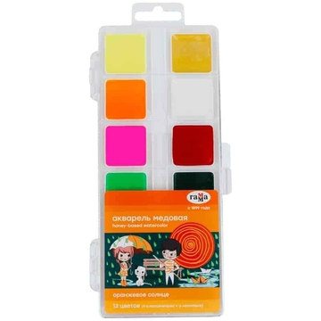 Краски 12 цветов акварель медовая "Оранжевое солнце" пластиковая коробка (6классич + 6 флуор) (Гамма