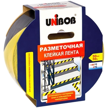 Клейкая лента разметочная 50мм*50м желто-черная (Unibob)