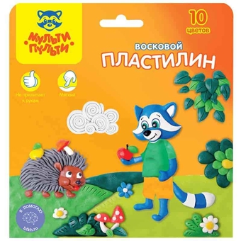 Пластилин 10 цветов 150г "Енот в лесу" + стек (Мульти-Пульти)