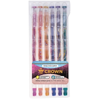 Набор гелевых ручек Crown "Glitter Metal Jell" 6 цветов с блестками