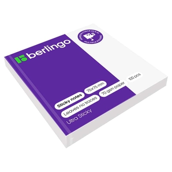 Бумага с лип.слоем 75*75мм Berlingo Ultra Sticky цвет белый  100л